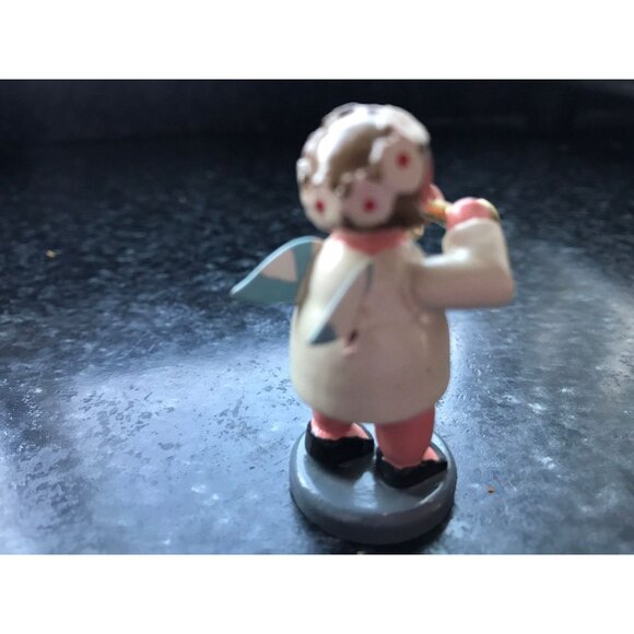 Vtg Christmas Wooden Music Angel Playing The Trumpet Erzgebirge Made In Germany - Picture 5 of 8